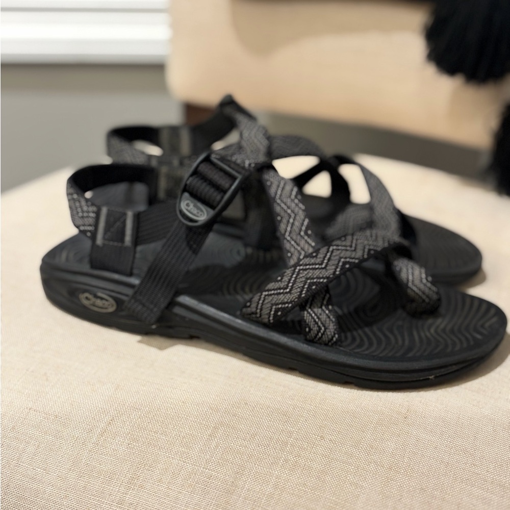 Chaco Women’s Black Sandals with Black and Gray Patterned  Straps